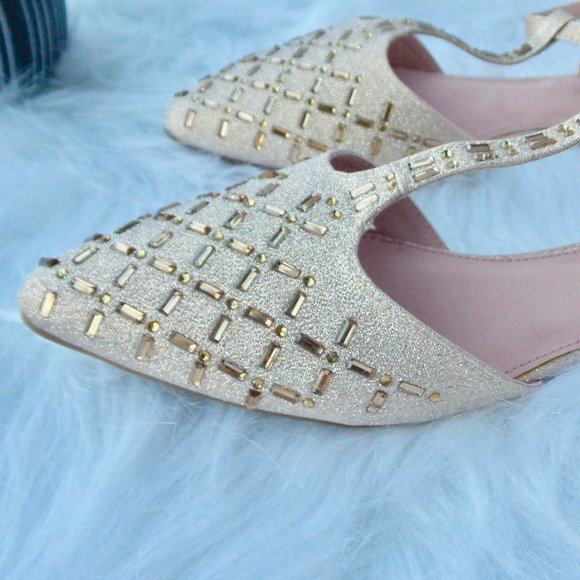 *SOLD*Champagne Glittery Flats with Ankle - Picture 3 of 7